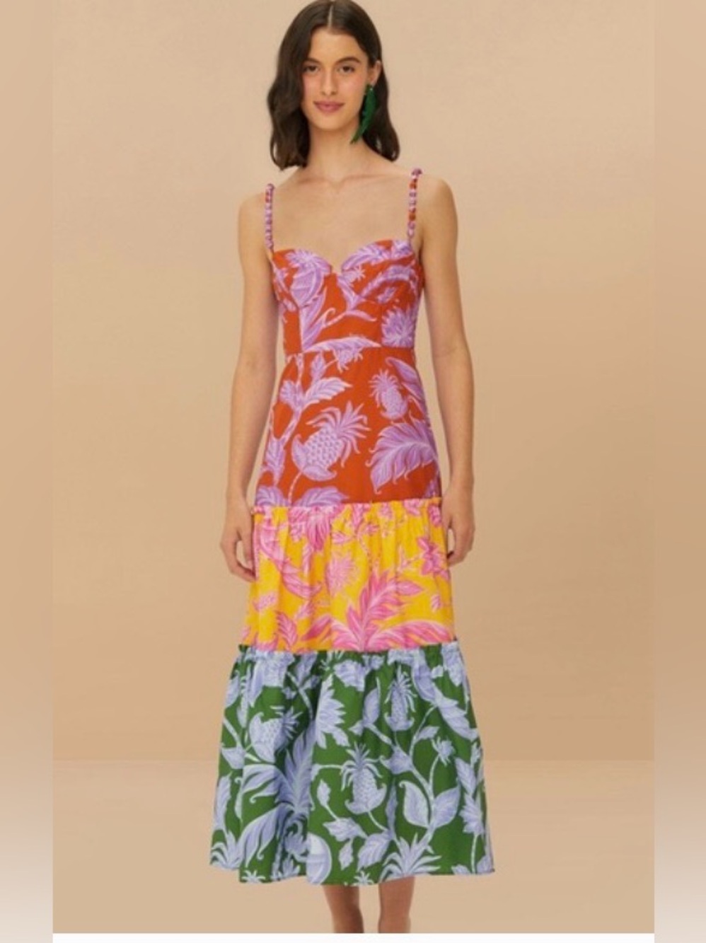 NWT FARM Rio Tropical Swing Mix Midi Dress | Size Large